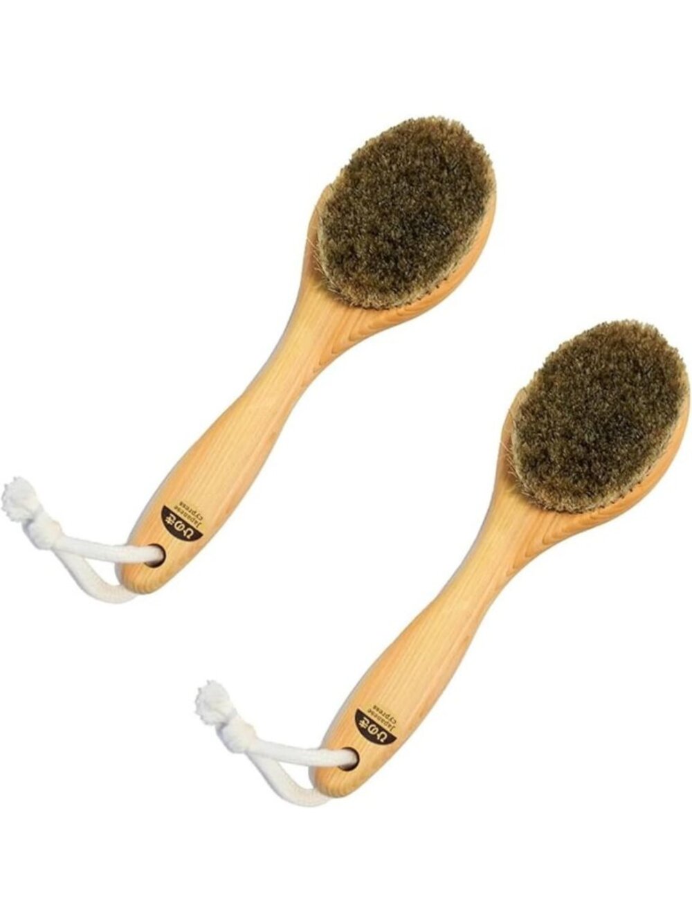Set of 2 Body Brushes - Short Handle, Horse Hair Bristles, Natural Wooden Design